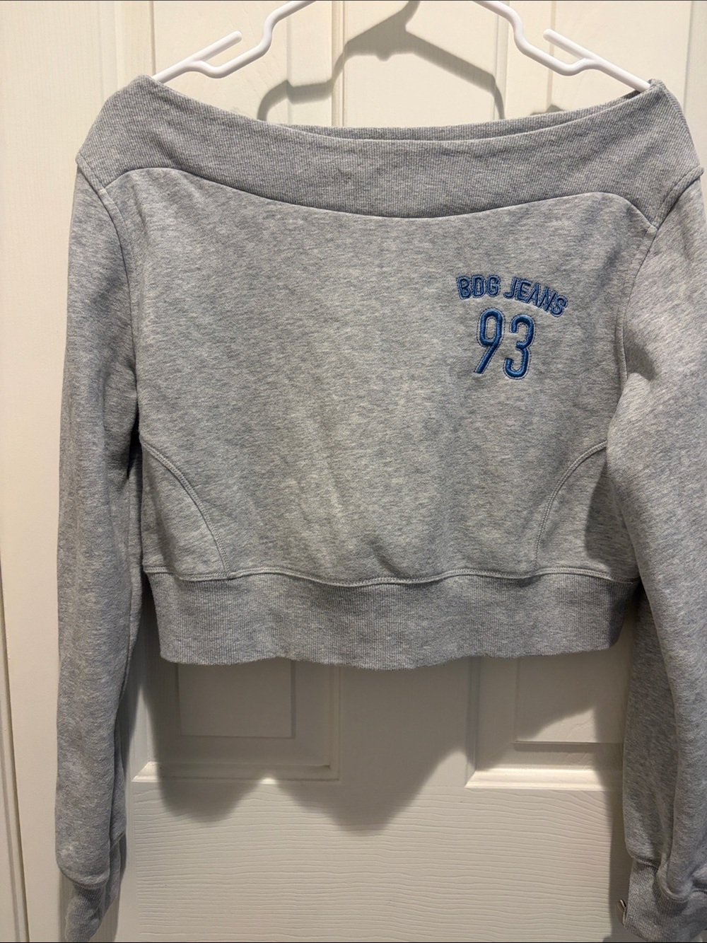 BDG Light Gray Cropped Sweatshirt with Blue Embroidered Logo